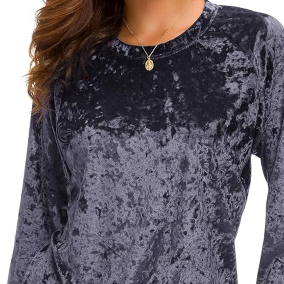 Women's Vintage Purple Velvet Long Sleeve Top - Picture 2 of 3